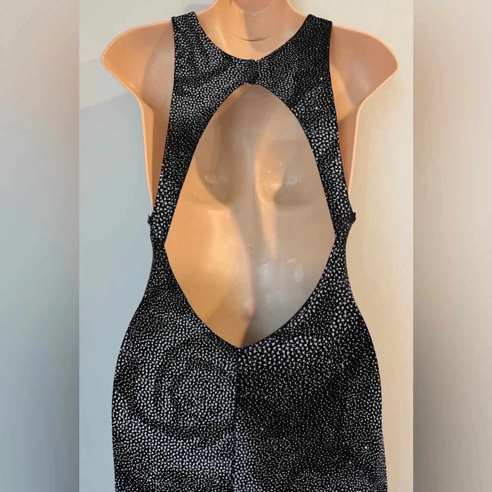 CACHE Vintage Black Floral Sparkle Acetate/Spandex Open Back Slinky Glitter M - Picture 7 of 9
